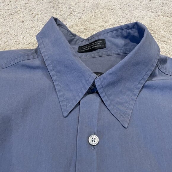 Vintage 80s DKNY Button Up Shirt Men's M Blue Short Sleeve 100% Cotton Pockets - Picture 2 of 10